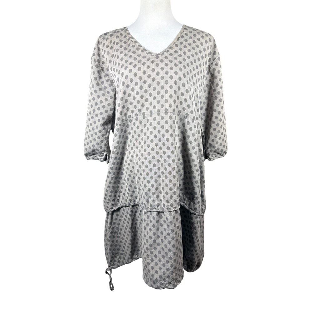 The Masai Clothing Company Gray Polka Dot Lagenlook V-Neck Tiered Dress Womens